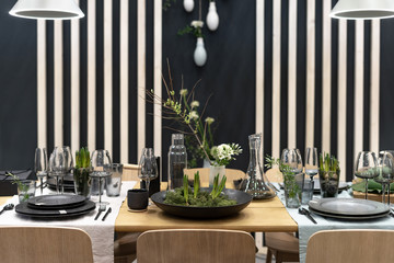 Cozy table served for dinner with family