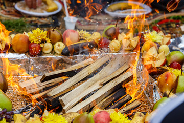 traditional indian yagya (puja), fire ritual