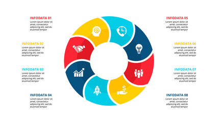 Vector flat circle element for infographic with 8 options. Cycle diagram