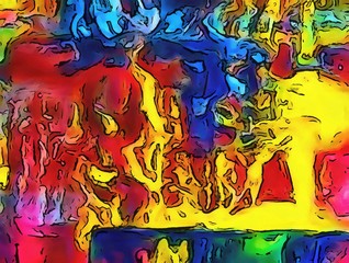 Visual modern pop art. Riot of colors on paper. Super bright background. Abstract surrealism. Expression of paint. Cartoon style backdrop. Handmade warm texture. Crazy vibrant wallpaper.