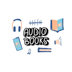 Set of audio books symbols. Vector illustration.