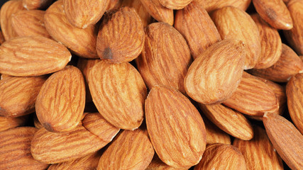 Group of Raw almonds close up.