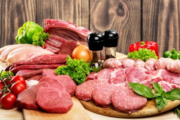 Fresh Raw Meat Background with vegetables