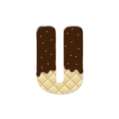 wafer letter U with the current chocolate glaze