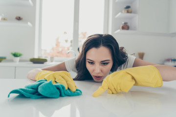 Portrait of her she nice cute lovely beautiful concentrated focused wavy-haired house-wife busy...
