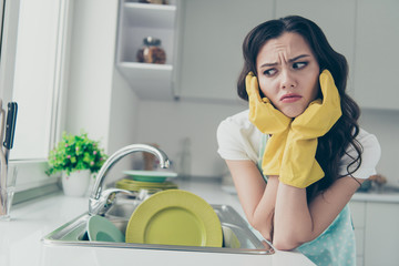 Close-up portrait of her she nice attractive beautiful caucasian annoyed irritated wavy-haired...