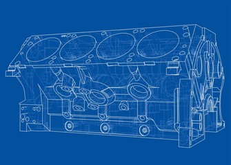 Engine block sketch. Vector rendering of 3d