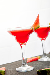 Watermelon margarita cocktail on white background. watermelon lemonade