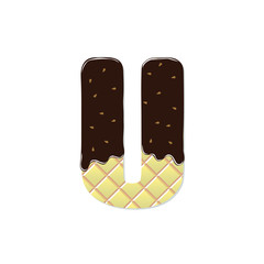 wafer letter U with the current chocolate glaze