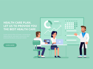 Health care plan. Professional medical team in board room meeting at the office.