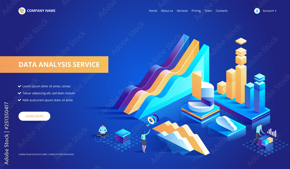 Poster data analysis service isometric abstract vector illustration.