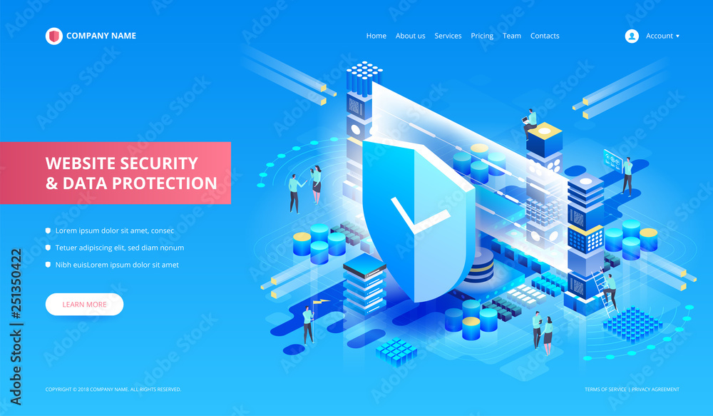 Sticker website security and data protection. vector isometric illustration