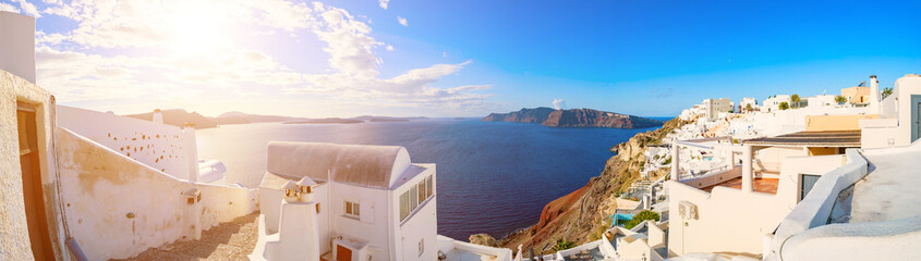 Obraz premium Panorama Oia Village architecture. Greece Santorini Island