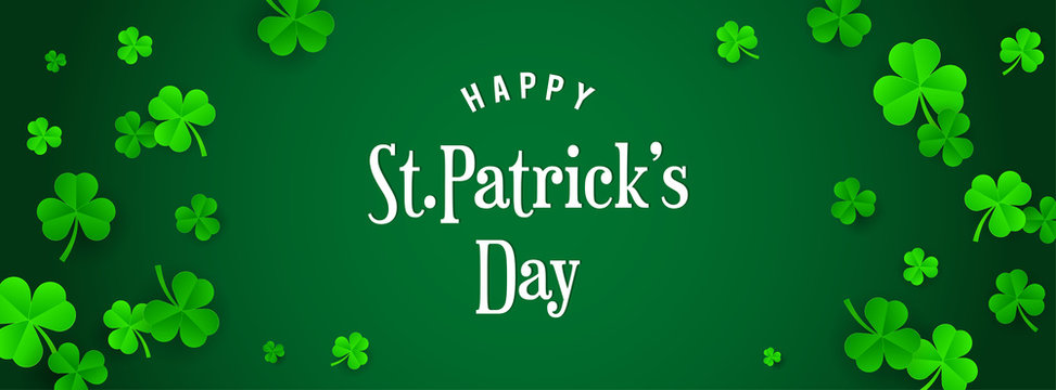Happy St. Patrick's Day Banner vector illustration. Shamrock frame with white typography.