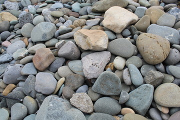 Various types of stones and pebbles taken on a stoney beach
