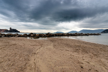 Cliff and sea in winter - Lerici Gulf of La Spezia Italy
