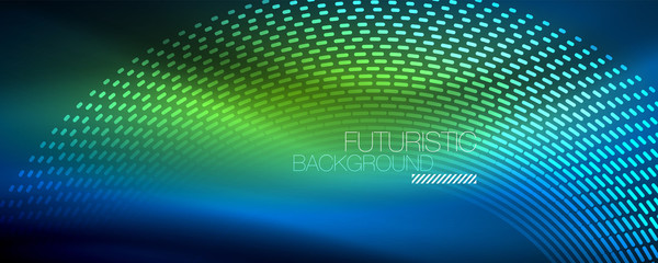 Obraz premium Glowing light particles in dark neon space, magic glow shiny abstract background