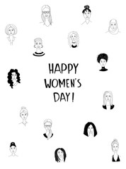 Women's head background grunge line drawing doodle poster