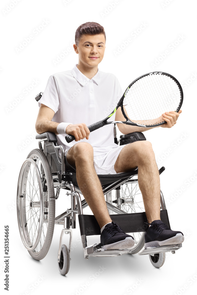 Canvas Prints Young disabled man in a wheelchair with a tennis racquet