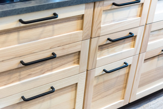 Drawer Cabinet Black Handle, Wood Grain