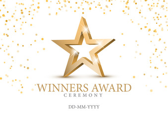 Fototapeta premium Winner award. gold star 3d symbol. Poster template for event party. Vector illustration