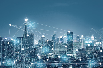 Business industry connection 5G technology concept in the future with city 