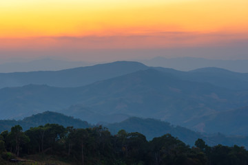 Landscape of sunrise on Mountain at  of  Doi Pha Phueng ,NAN,Thailand