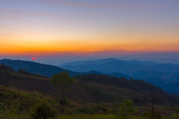 Landscape of sunrise on Mountain at  of  Doi Pha Phueng ,NAN,Thailand