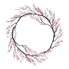 watercolor wreath of sakura