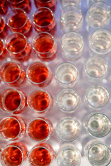 Blured background from wedding glasses filled with champagne