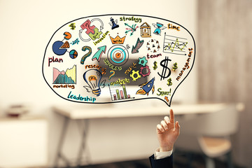 Business scheme concept, startup double exposure background.