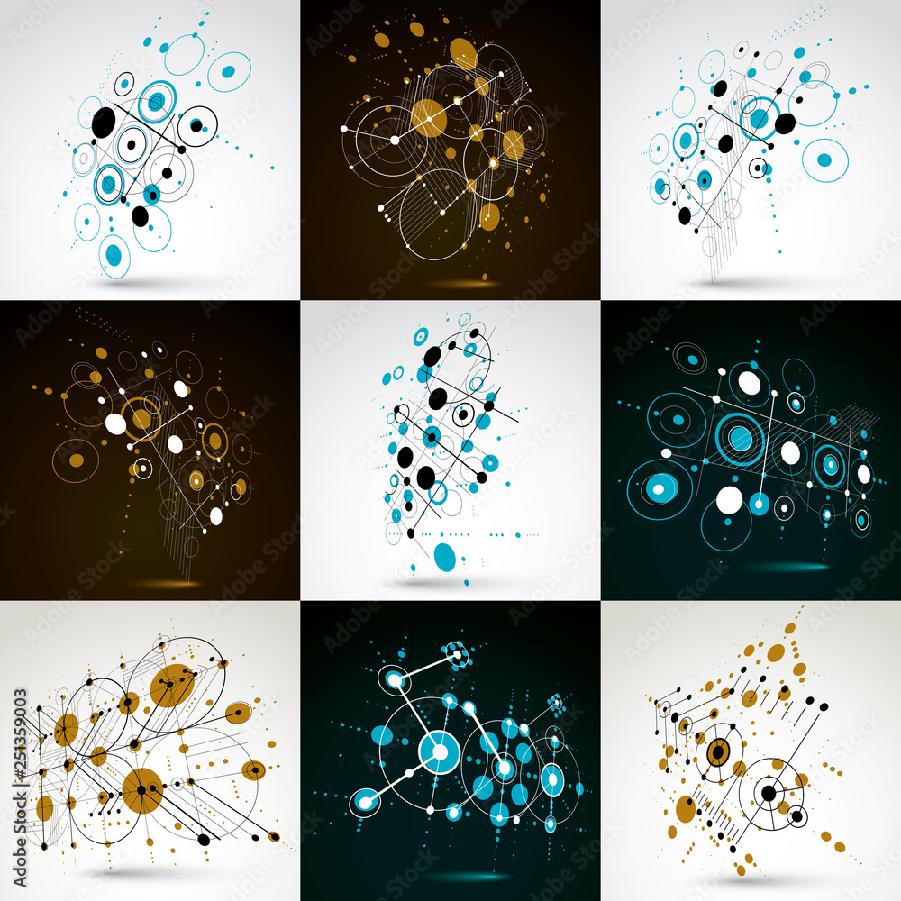 Poster collection of vector abstract backgrounds created in bauhaus retro style. modern geometric compositi