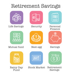 Retirement Account and Savings Icon Set w Mutual Fund, Roth IRA, etc