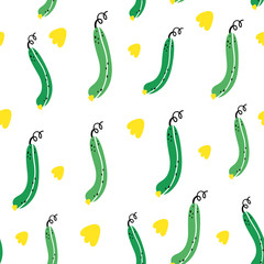 Vector seamless pattern in Doodle style. Cucumbers. Vegetable background
