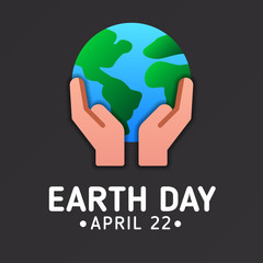 Earth day poster template with modern flat icon of hand and earth. Environment, ecology, green energy