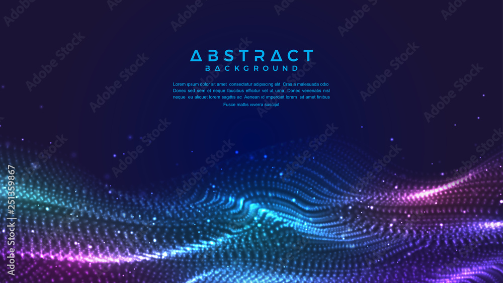 Poster dynamic abstract liquid flow particles background. shining abstract particle flow background. futuri
