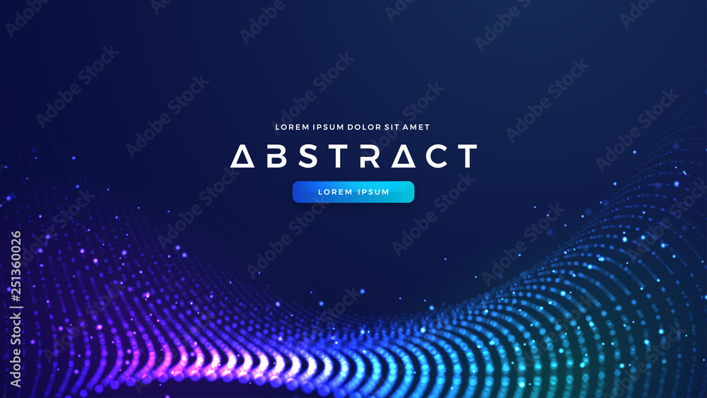Poster dynamic abstract liquid flow particles background. shining abstract particle flow background. futuri