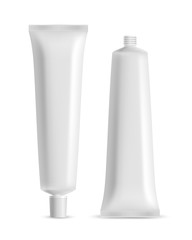 Vector white blank tooth paste or cosmetic cream container open and closed isolated on white background