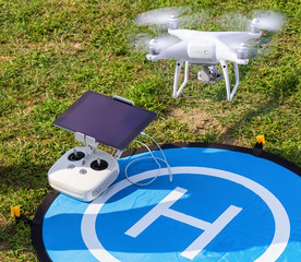 Remote control with tablet and take-off drone