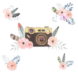 Watercolor camera flower set 79