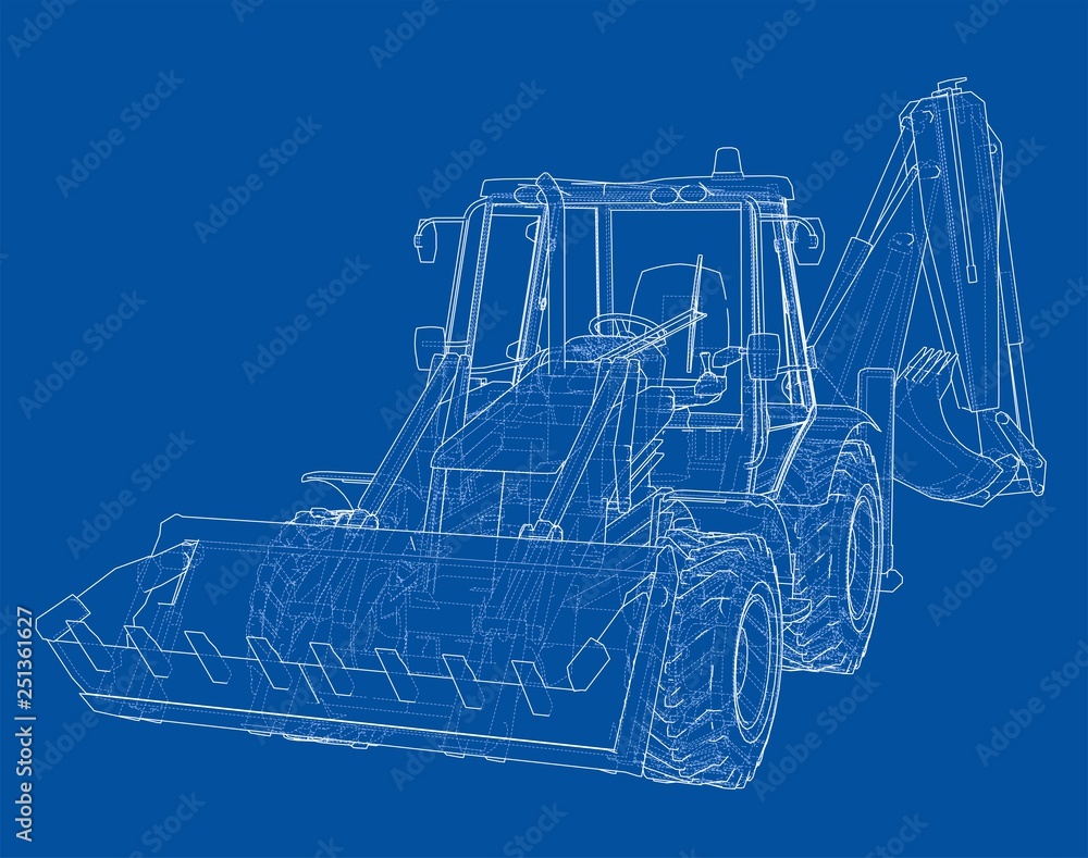 Poster sketch of loading shovel with back actor