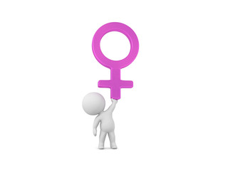 3D Character holding up a female gender symbol