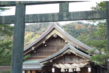 出雲大社銅鳥居と拝殿