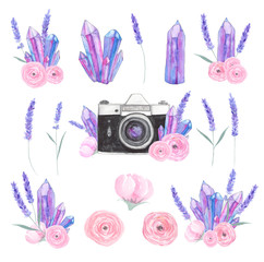 Watercolor camera flower set 39