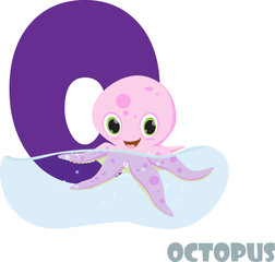 Cute Animal Zoo Alpha bet. Letter O for octopus