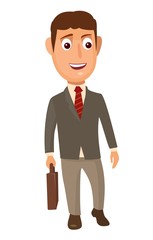 Standing businessman holding a briefcase and smiling