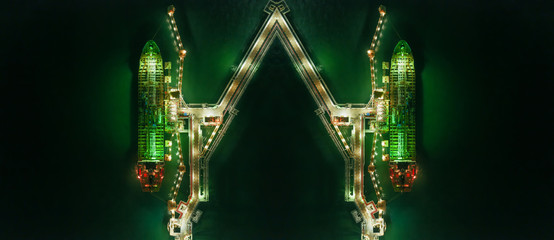 Oil ship tanker loading oil at the oil brige on the sea from refinery for transportation.