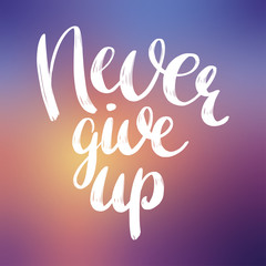 Never give up. Lettering quote. Poster or t-shirt design. Handwritten phrase.