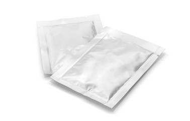 blank packaging aluminum foil sachet isolated on white background