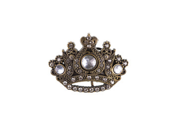 brooch crown with jewelry on white background